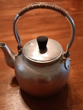 Vintage Japan Tea Kettle w/Lid and Bamboo Wrapped Handle